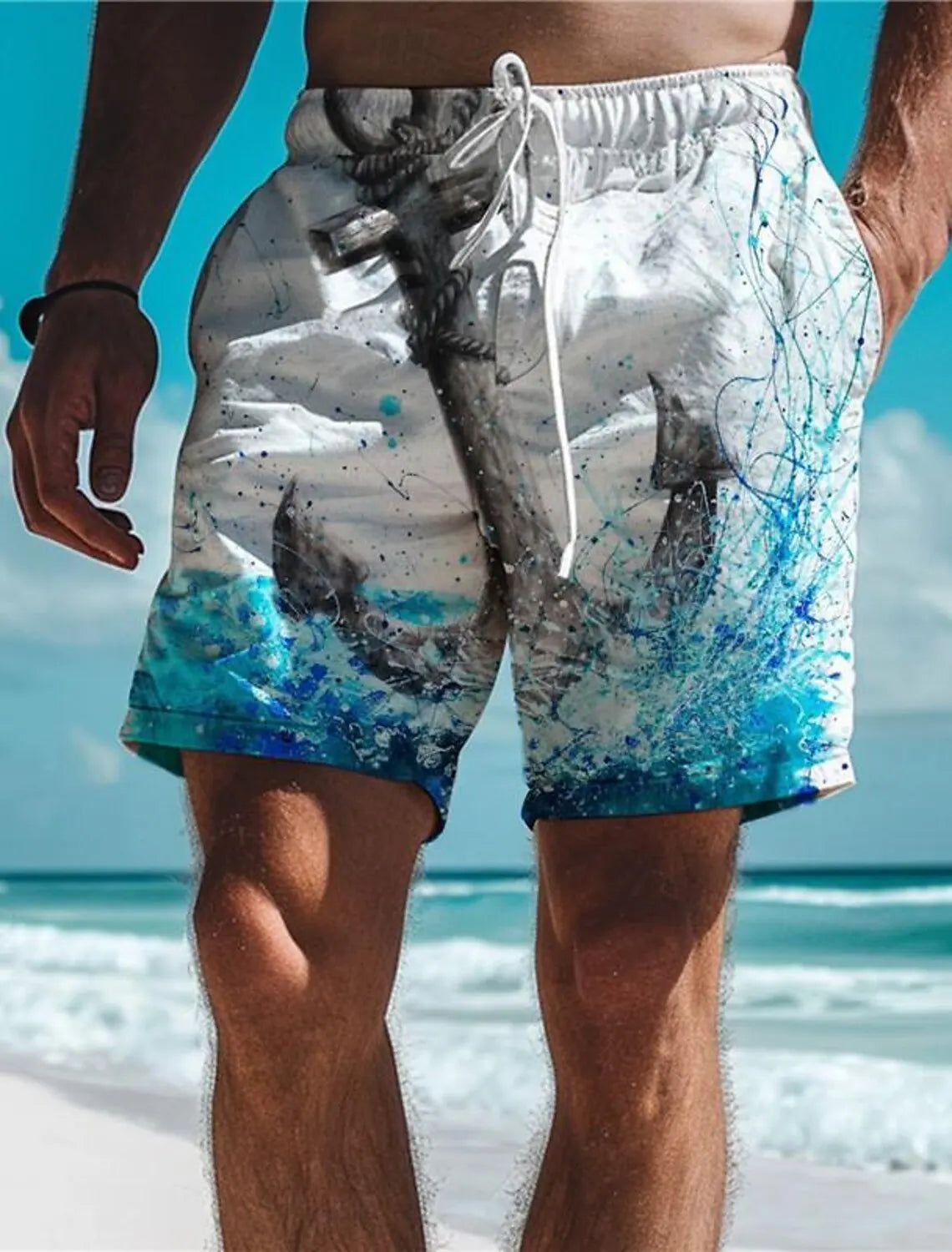 Men's Hawaiian Print Board Shorts Quick Dry Swim Trunks