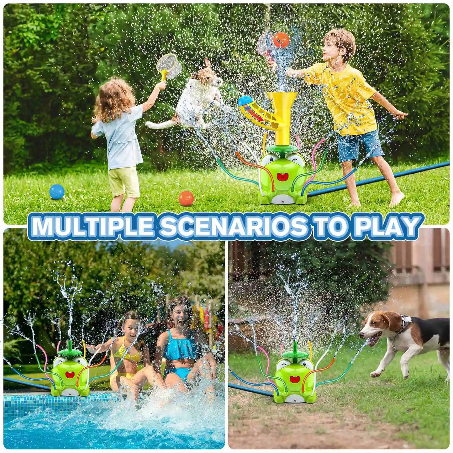 VATOS 2in1 Kids Outdoor Water Sprinkler Frog Toy Set