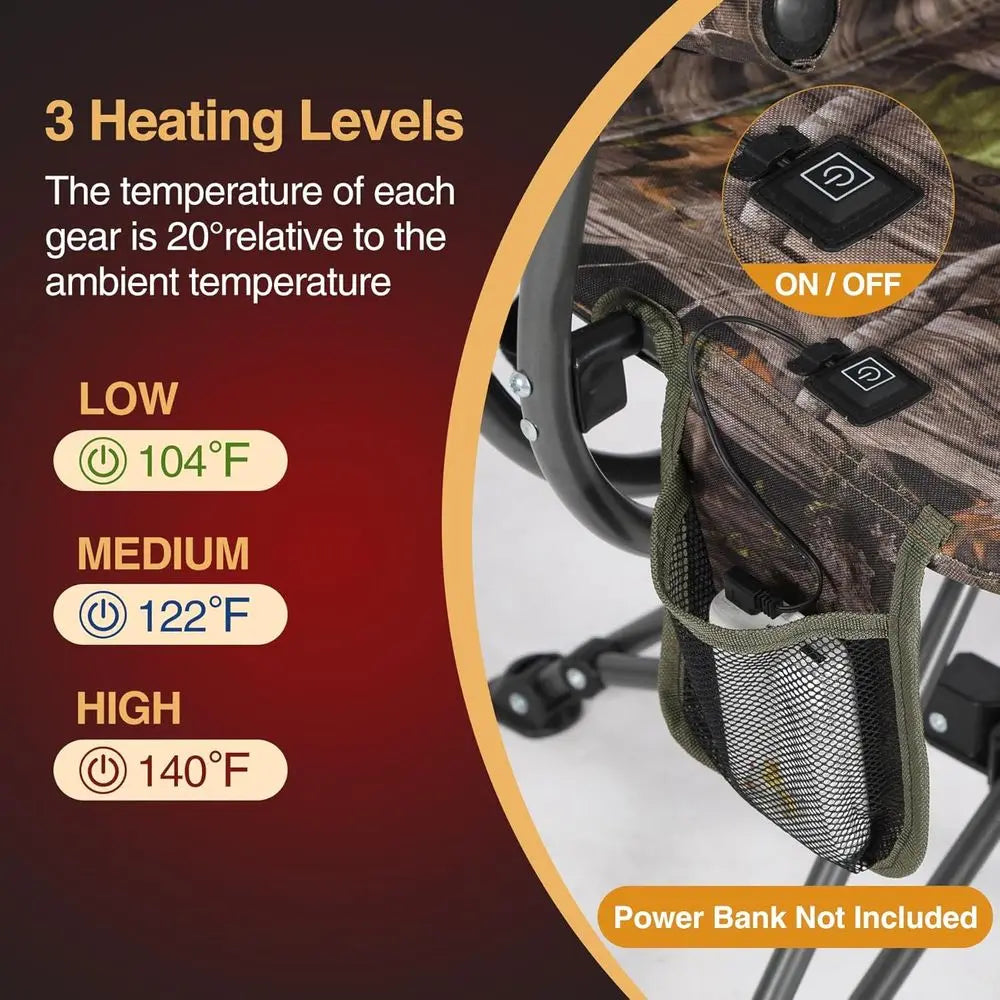 Rotating Heated Hunting Chair For Ground Blind Portable Folding Camouflage