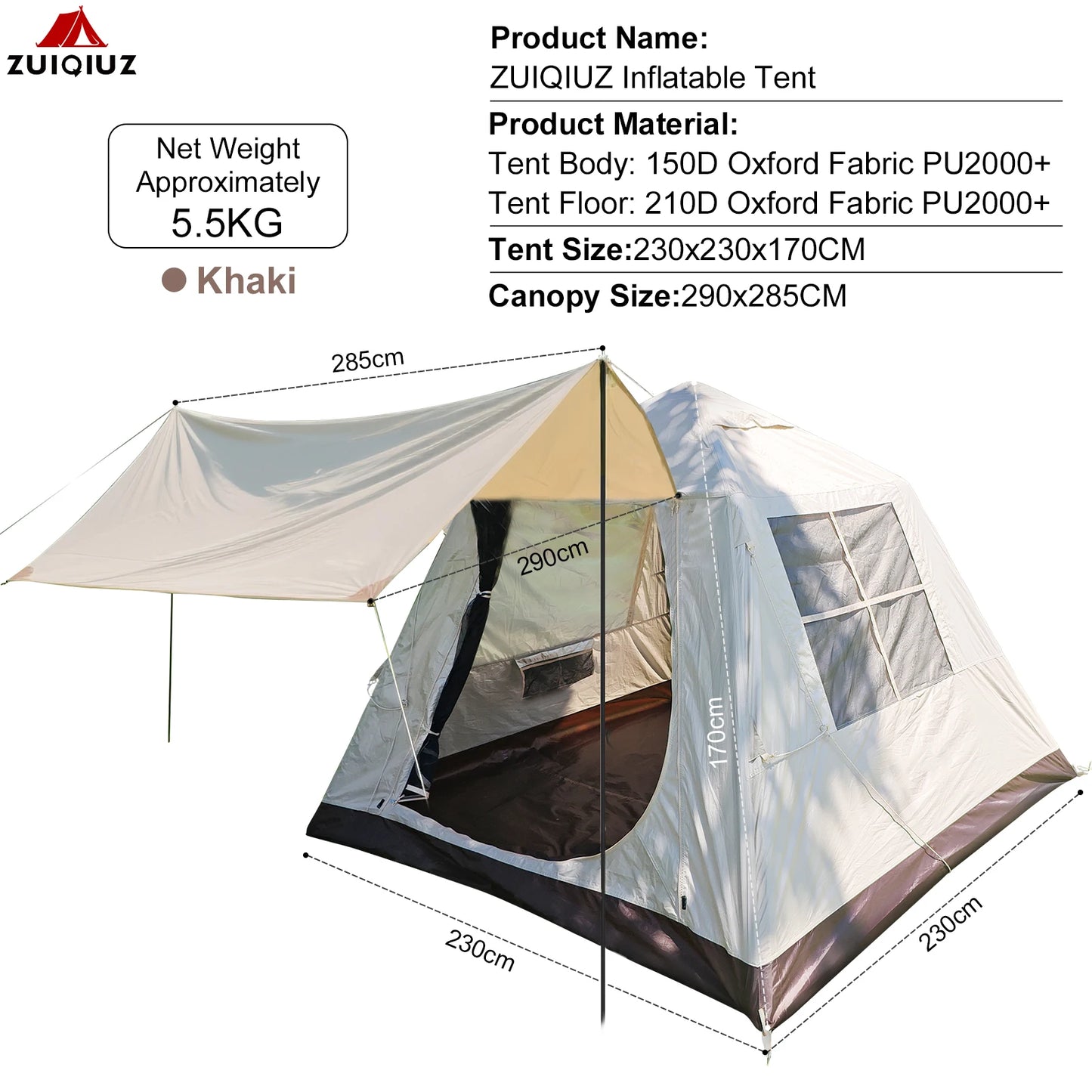 ZUIQIUZ Automatic Inflatable Camping Tent Quick Setup Rainfly Included
