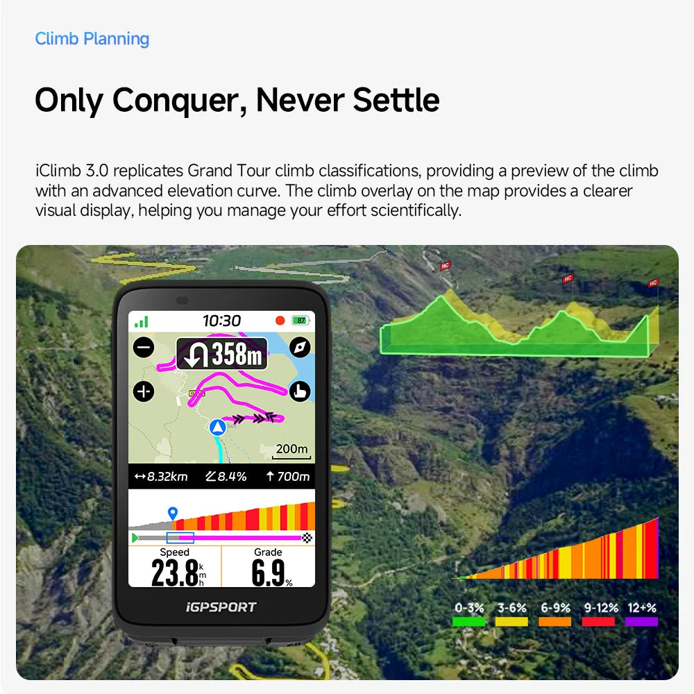 iGPSPORT Bicycle GPS Computer BiNavi Touchscreen Map Navigation 35 Hours Battery Life IPX7 Waterproof Route Planning