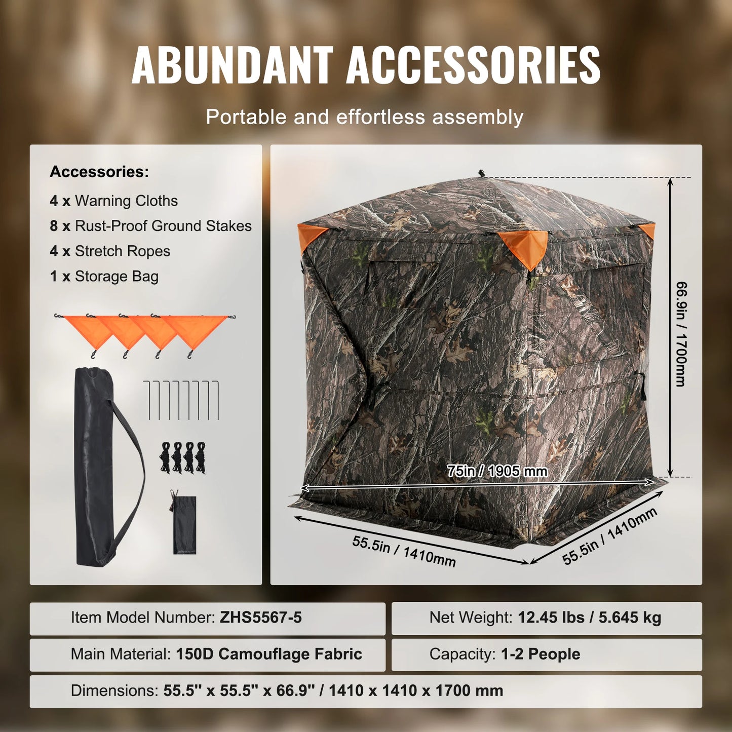 SucceBuy Hunting Blind 270° See Through Ground Blind 2-3 Person Pop Up Deer Blind for Hunting with Carrying Bag, Portable Tent