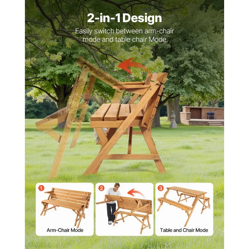 2-In-1 Transforming Picnic Table Bench Set Outdoor Patio