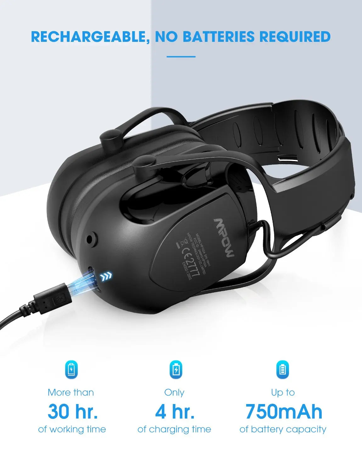 MPOW Bluetooth Noise Reduction Ear Muffs NRR 29dB SNR 36dB