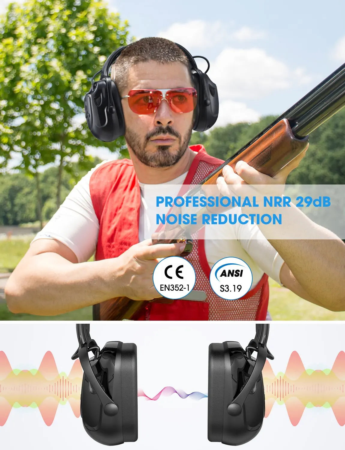MPOW Bluetooth Noise Reduction Ear Muffs NRR 29dB SNR 36dB