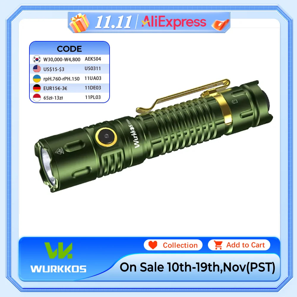 Wurkkos TD04 Rechargeable Dual Mode Tactical LED Flashlight USBC IP68