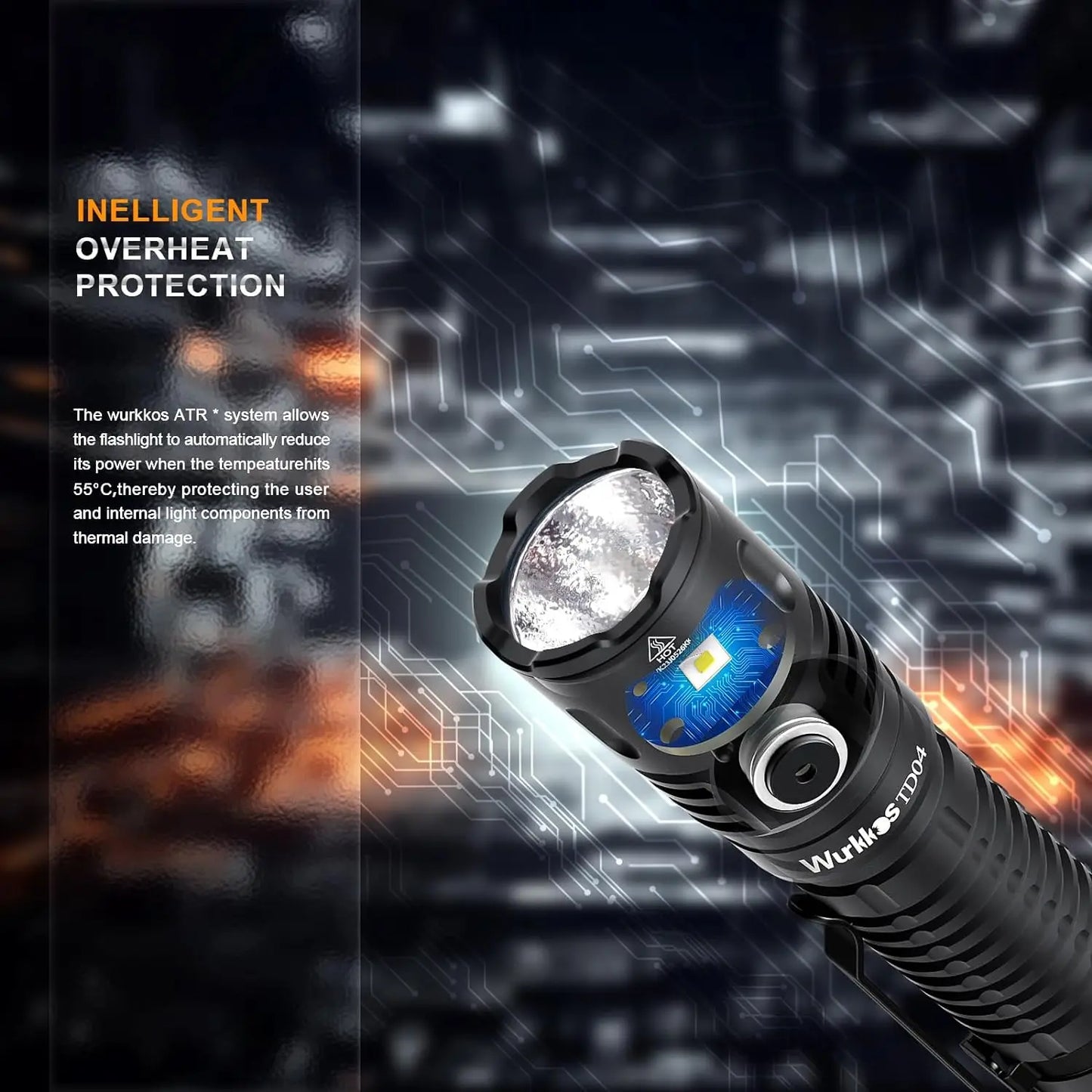 Wurkkos TD04 Rechargeable Dual Mode Tactical LED Flashlight USBC IP68