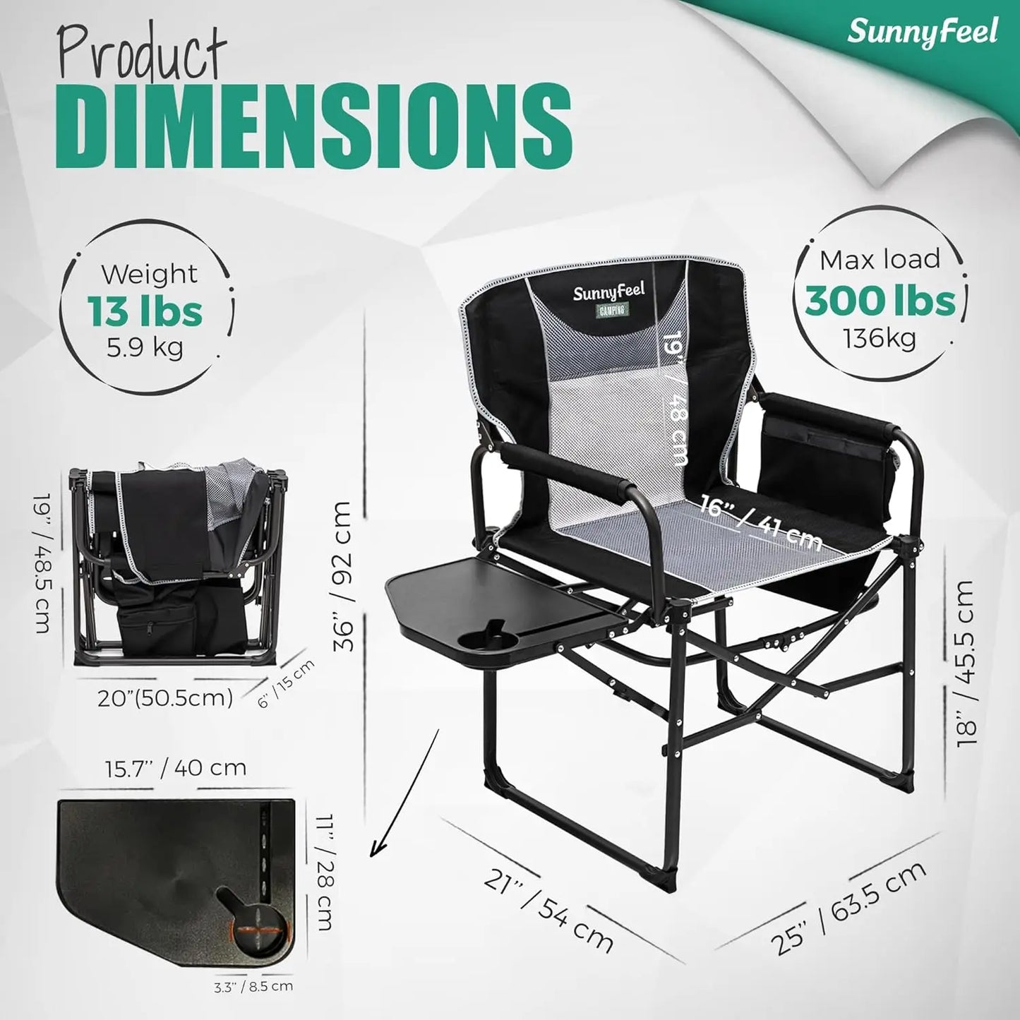 Heavy Duty Oversized Folding Camp Chair With Side Table Pockets