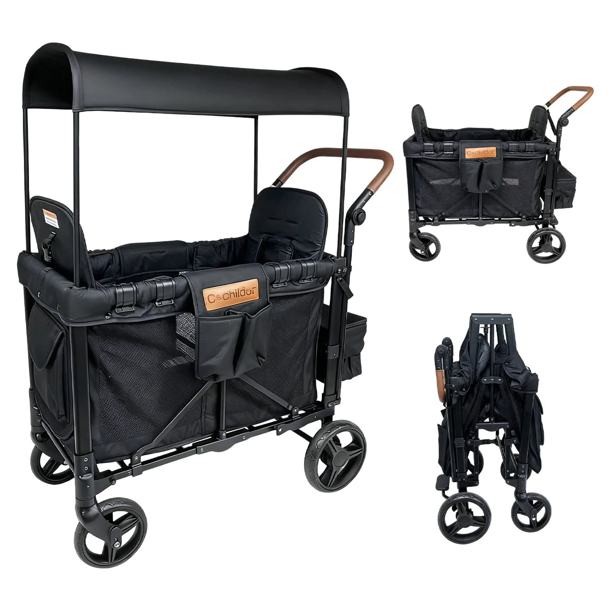 Foldable Two Seat Baby Stroller With Detachable Canopy
