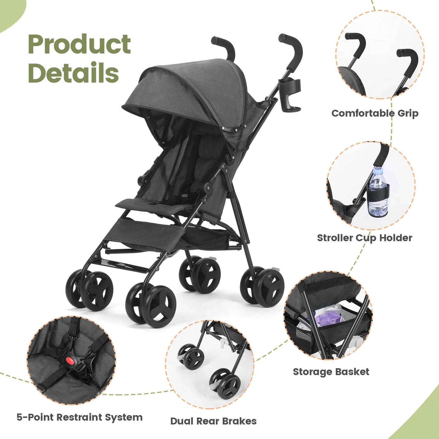 Lightweight Folding High-View Baby Stroller With Recline