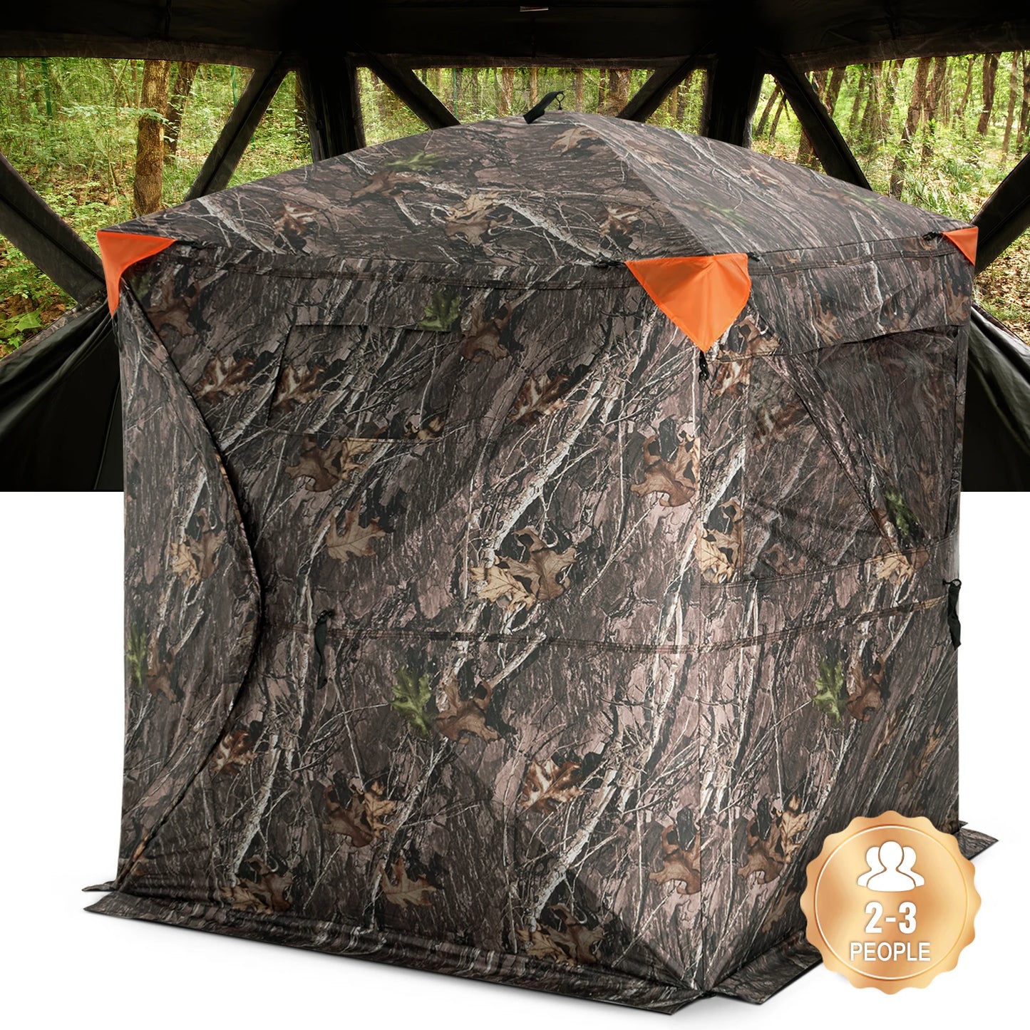 SucceBuy Hunting Blind 270° See Through Ground Blind 2-3 Person Pop Up Deer Blind for Hunting with Carrying Bag, Portable Tent