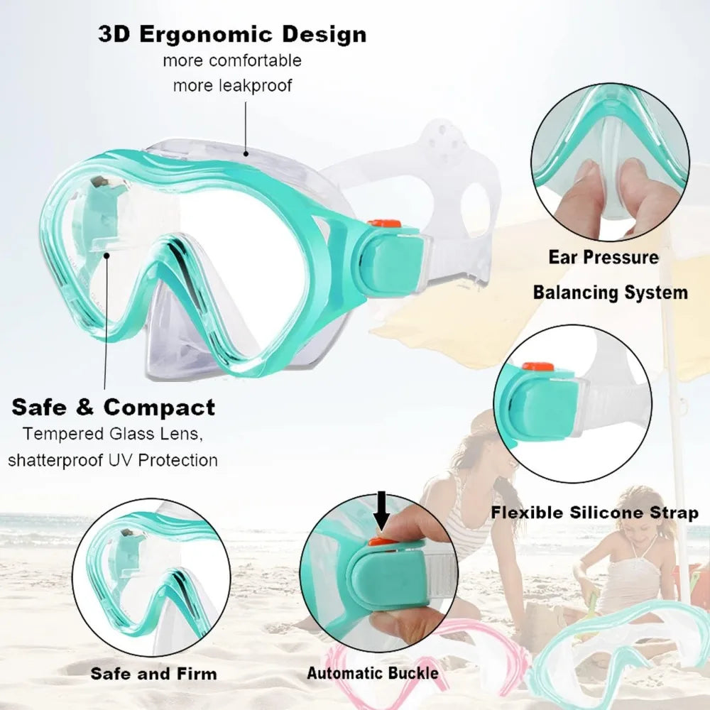 Kids Snorkel Set With Mask Snorkel Fins Mesh Bag Antifog