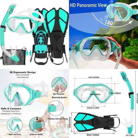 Kids Snorkel Set With Mask Snorkel Fins Mesh Bag Antifog