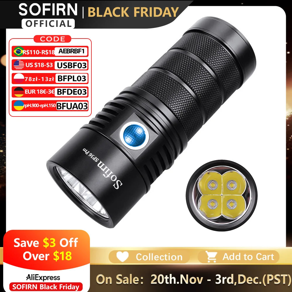 Sofirn SP36 Pro LED Flashlight 8000lm USB C Rechargeable