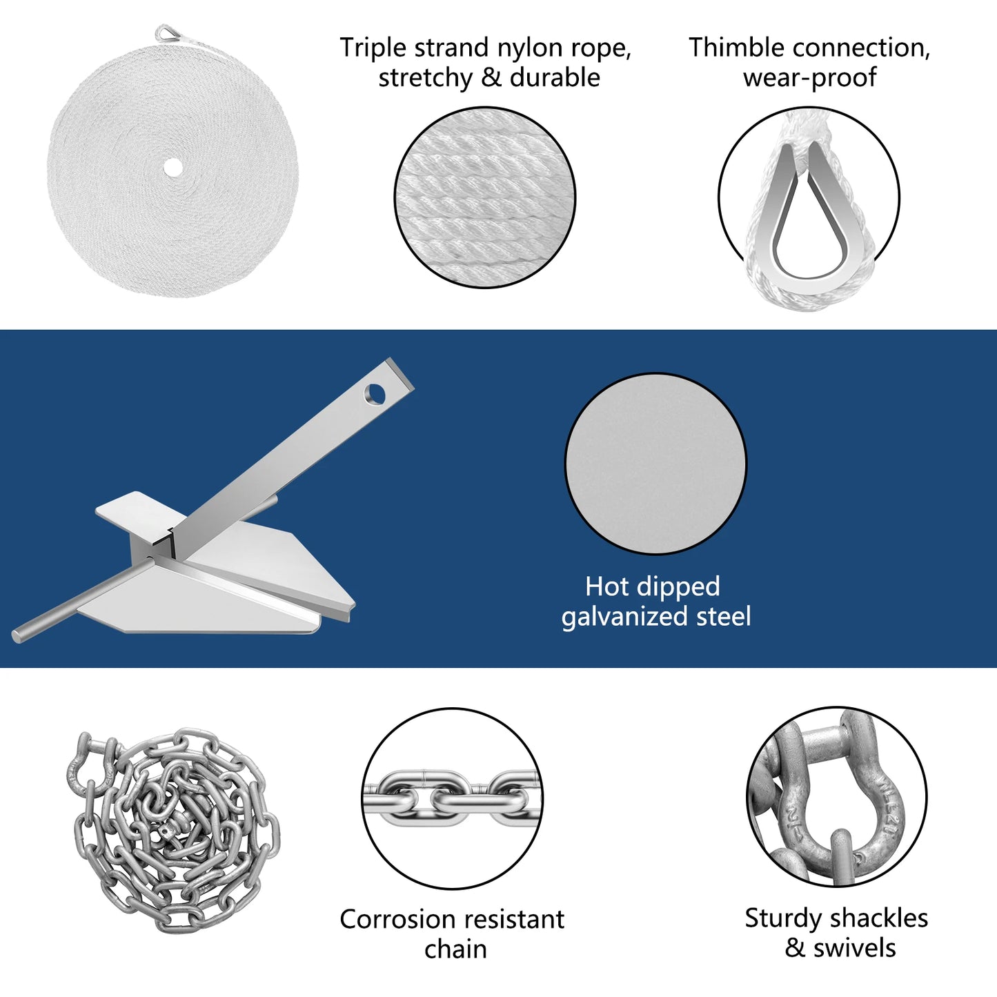 VEVOR Boat Anchor Kit Fluke Style Mooring System Galvanized Steel