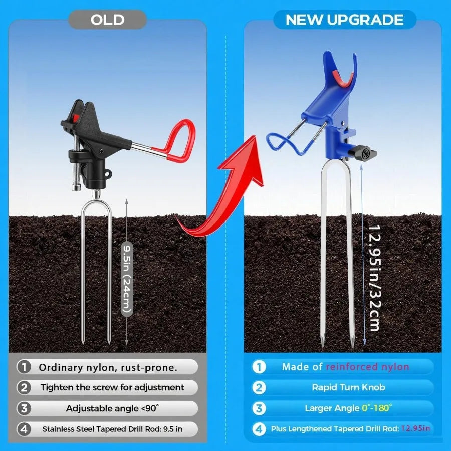 Fold Fishing Rod Holder Ground Pole 360 Degree Adjustable