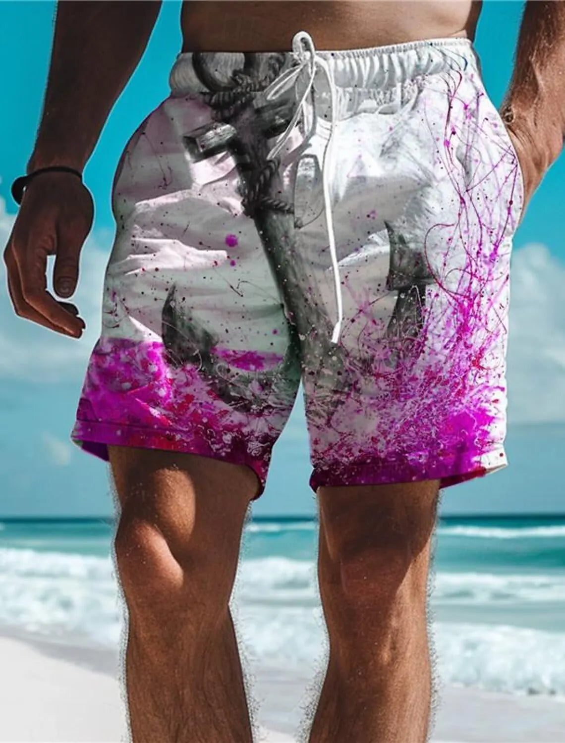 Men's Hawaiian Print Board Shorts Quick Dry Swim Trunks