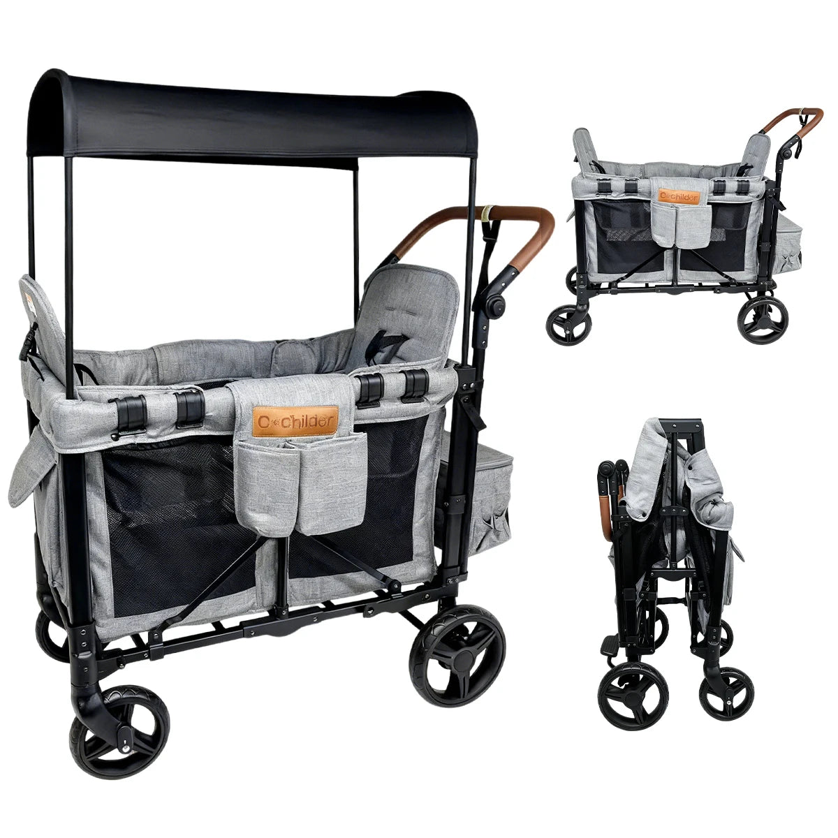 Foldable Two Seat Baby Stroller With Detachable Canopy