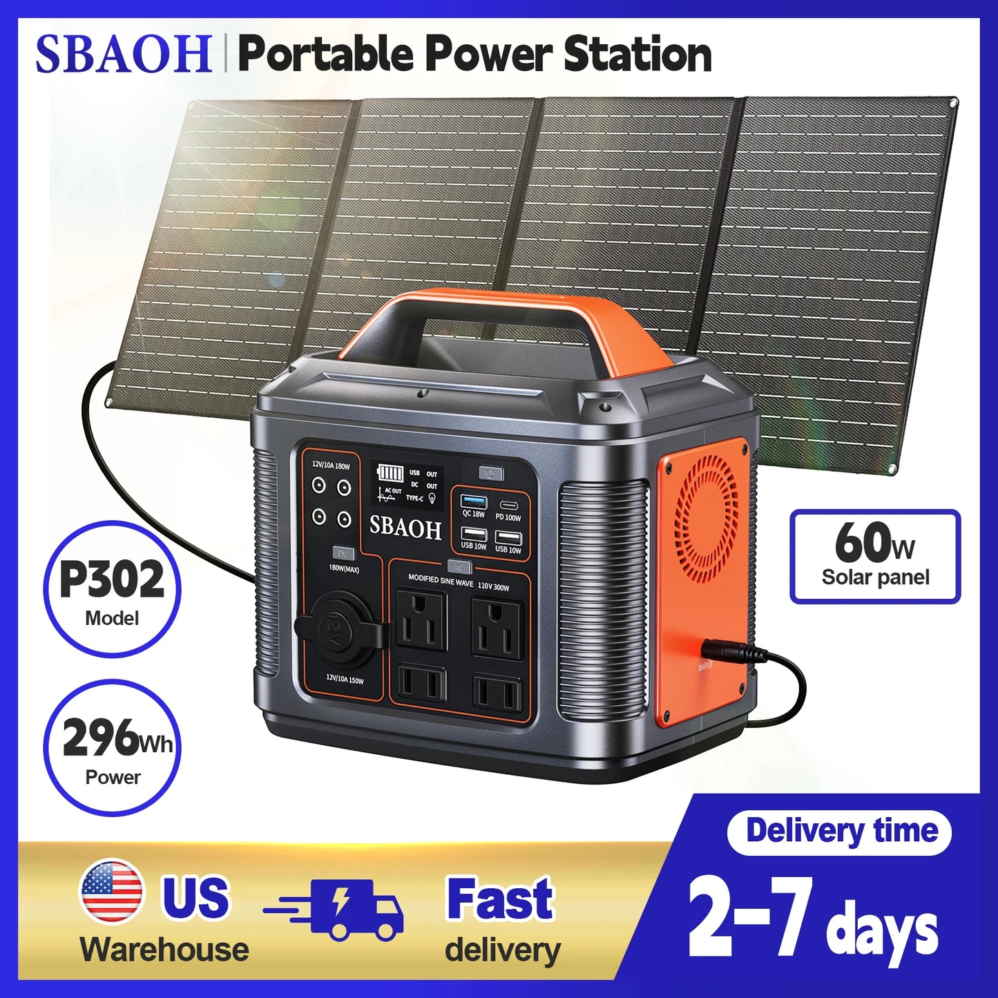 SBAOH 300W Portable Power Station 296Wh Solar Generator
