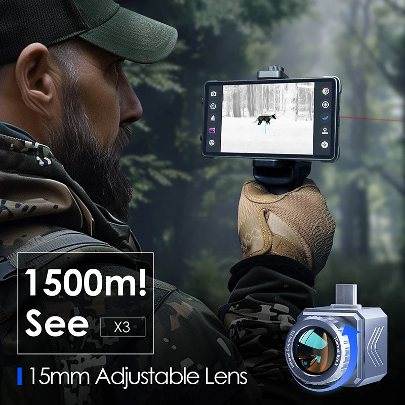 X3 Thermal Camera for Hunting15X Zoom 384*288 For Android Mobile Phone, 15mm Lens 1500m Long Distance