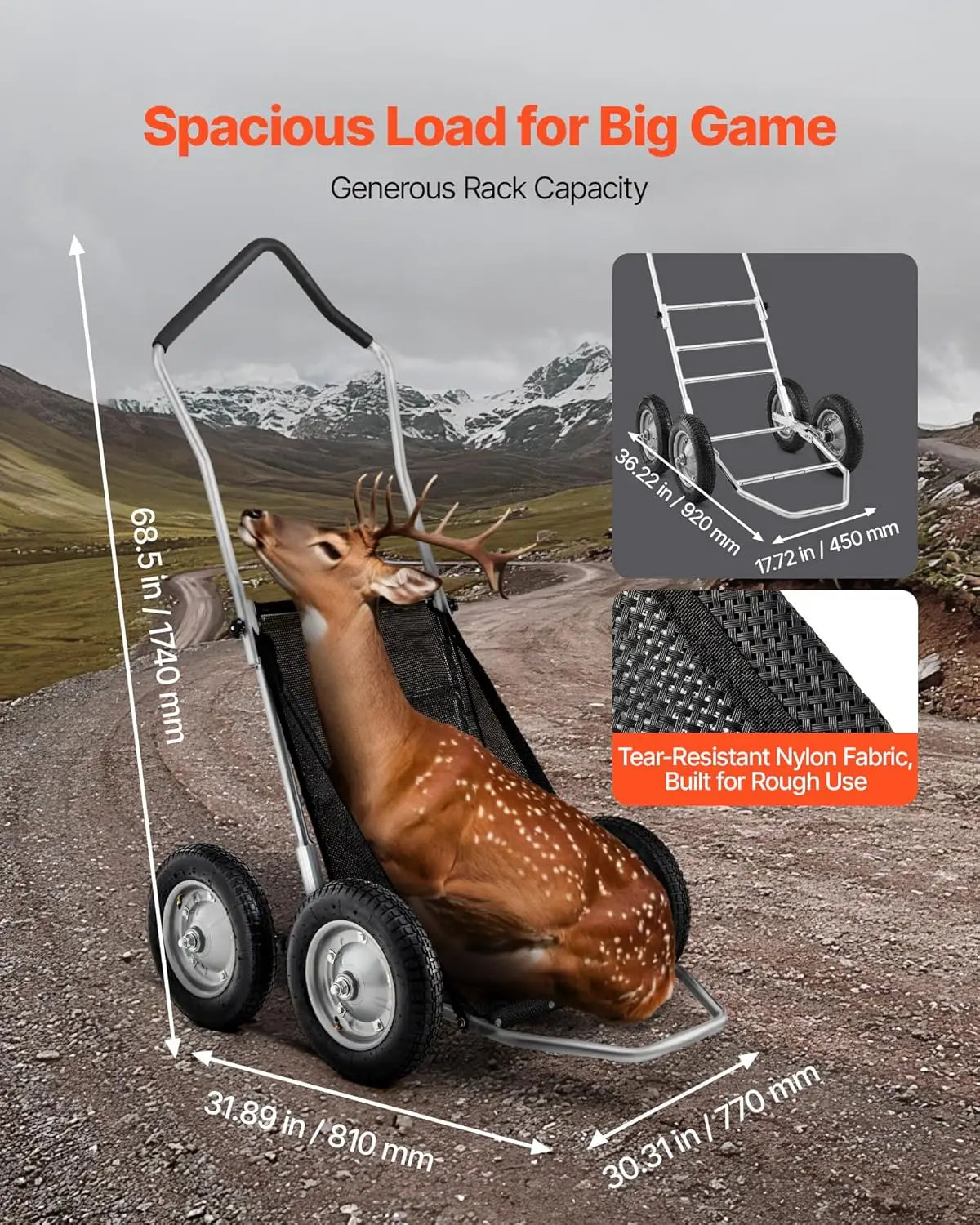 XMSJ Hunting Game Carts 500 Lbs Deer Hauler Terrain Dolly