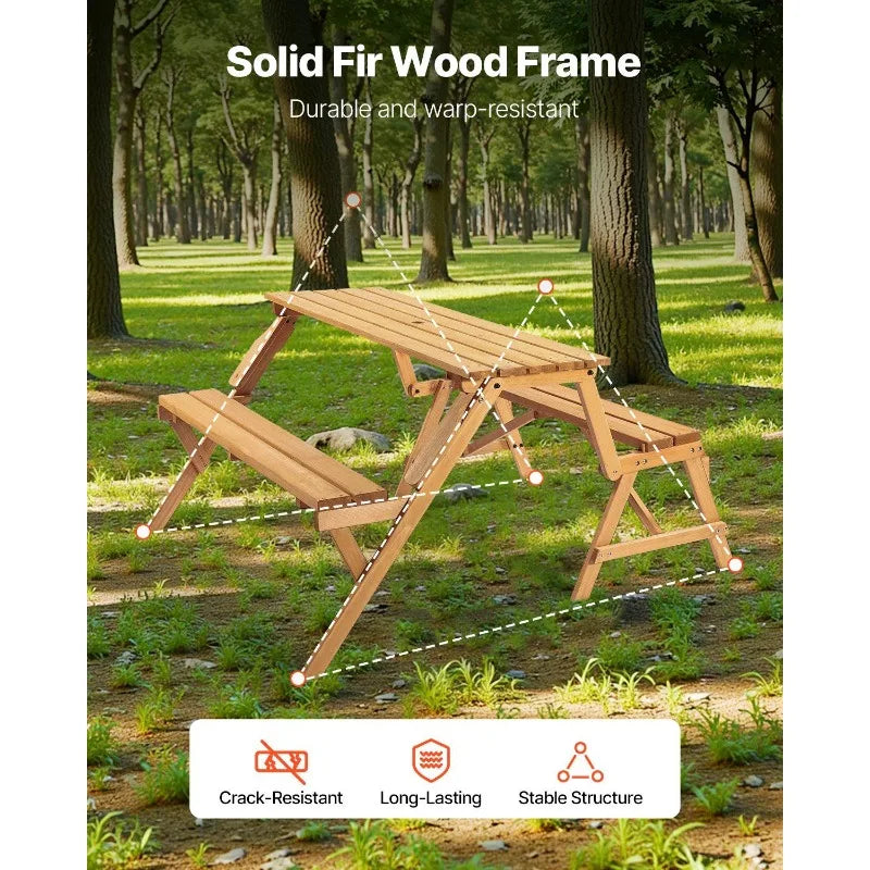 2-In-1 Transforming Picnic Table Bench Set Outdoor Patio