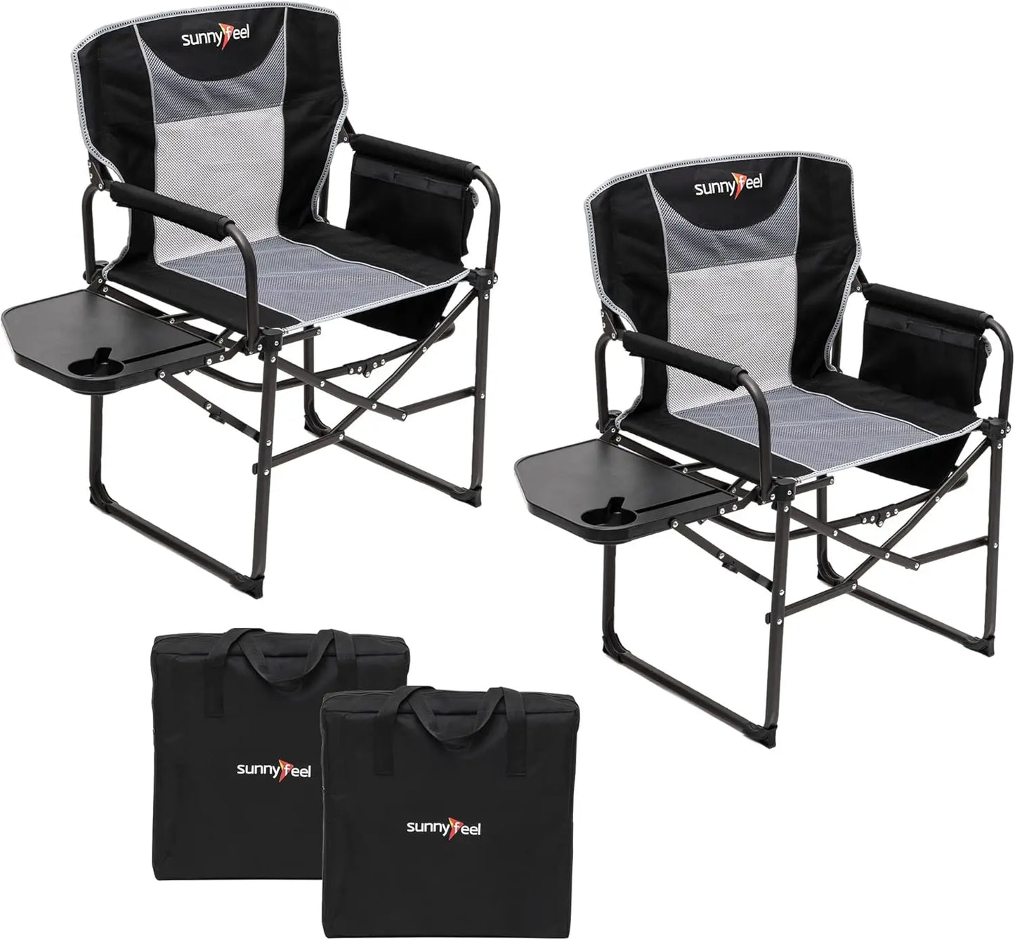 Heavy Duty Oversized Folding Camp Chair With Side Table Pockets