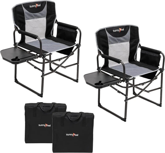 Heavy Duty Oversized Folding Camp Chair With Side Table Pockets