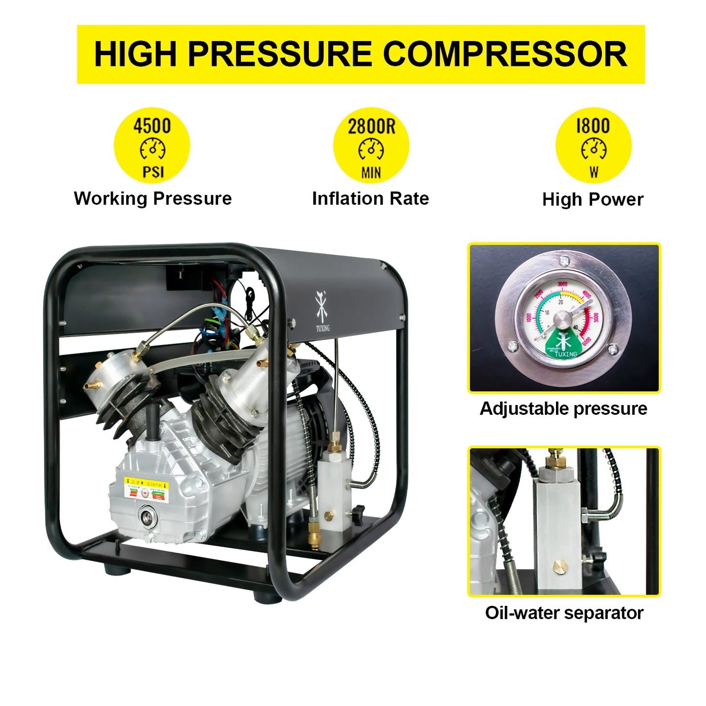 TUXING TXED012 4500 Psi High Pressure PCP Air Compressor AutoStop
