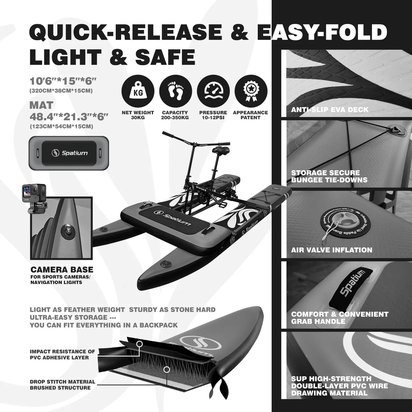 Spatium Water Bike 2.0 Inflatable Pedal Kayak Boat Stable