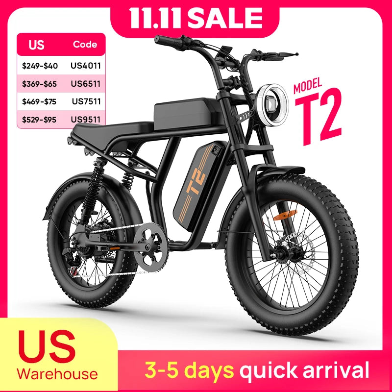 URLIFE 1500W Electric Fat Tire Mountain Bike Removable 48V Battery