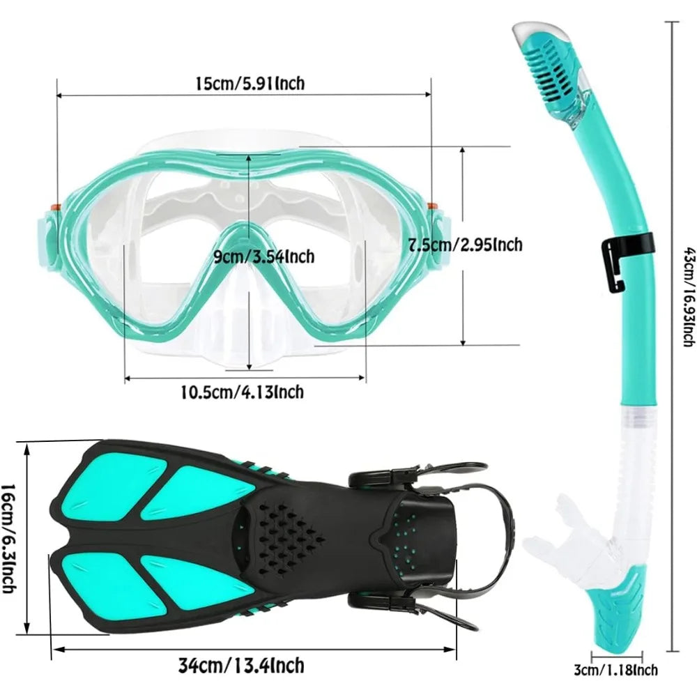 Kids Snorkel Set With Mask Snorkel Fins Mesh Bag Antifog