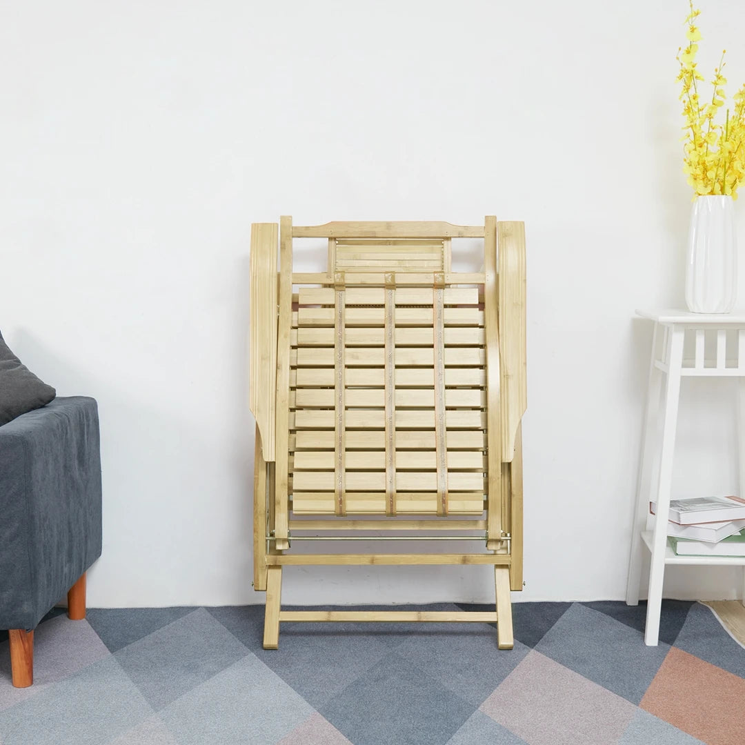 Wisfor Bamboo Folding Rocking Recliner Chair Outdoor Sun Lounger Armrest