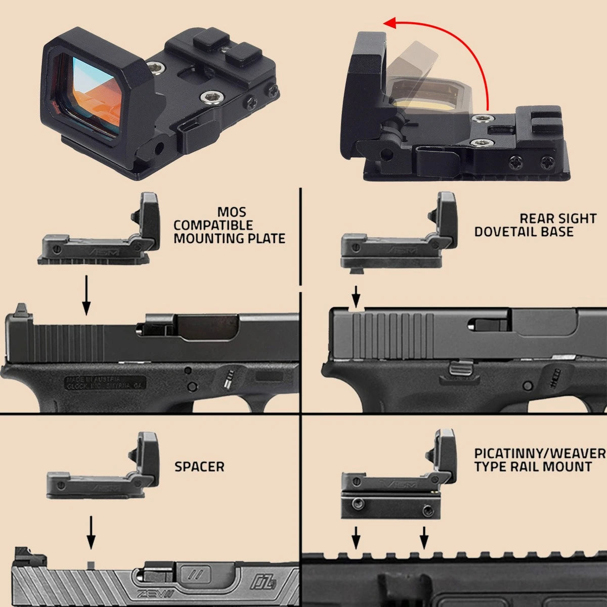 Tactical VISM Flip Up Red Dot Sight PRO Reflex Scope For Pistol G17 G19 Hunting Airsoft Weapons Riflescope 20mm Rail Mount