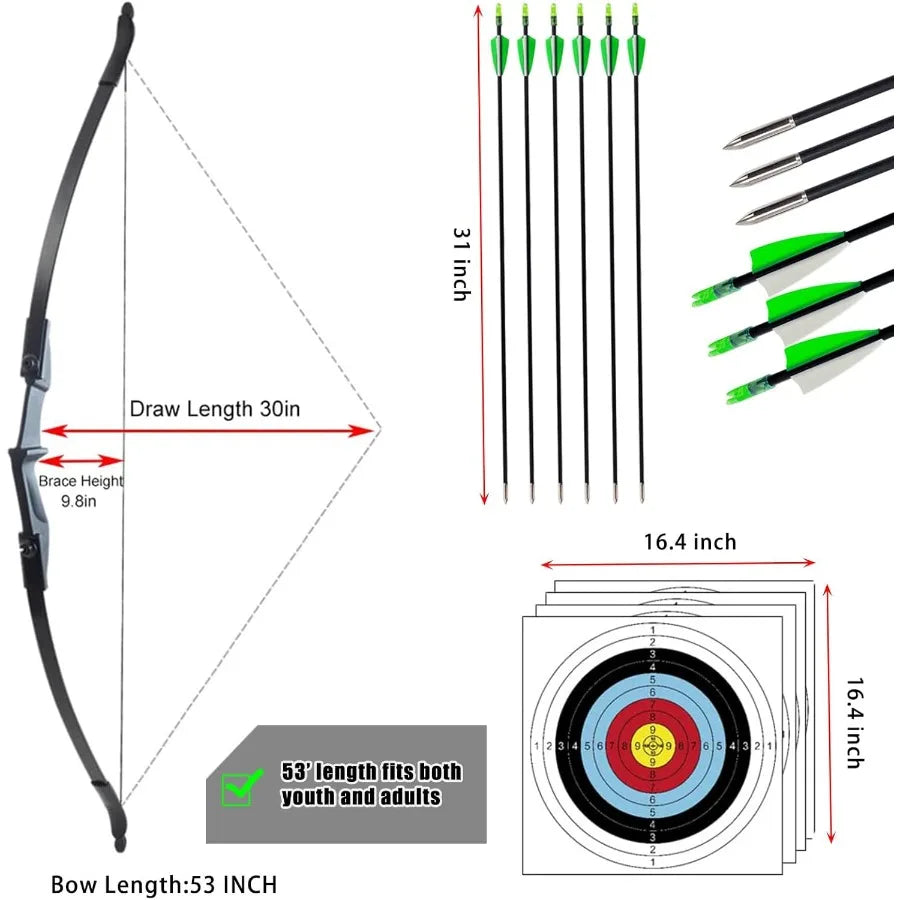 Archery Bow and Arrow Takedown Recurve Set 20lb for Adults