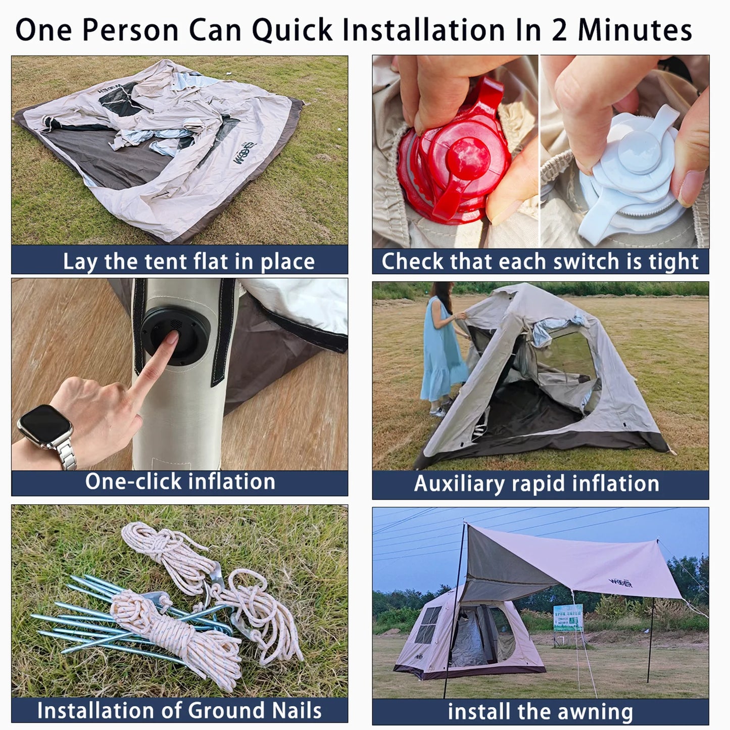 ZUIQIUZ Automatic Inflatable Camping Tent Quick Setup Rainfly Included