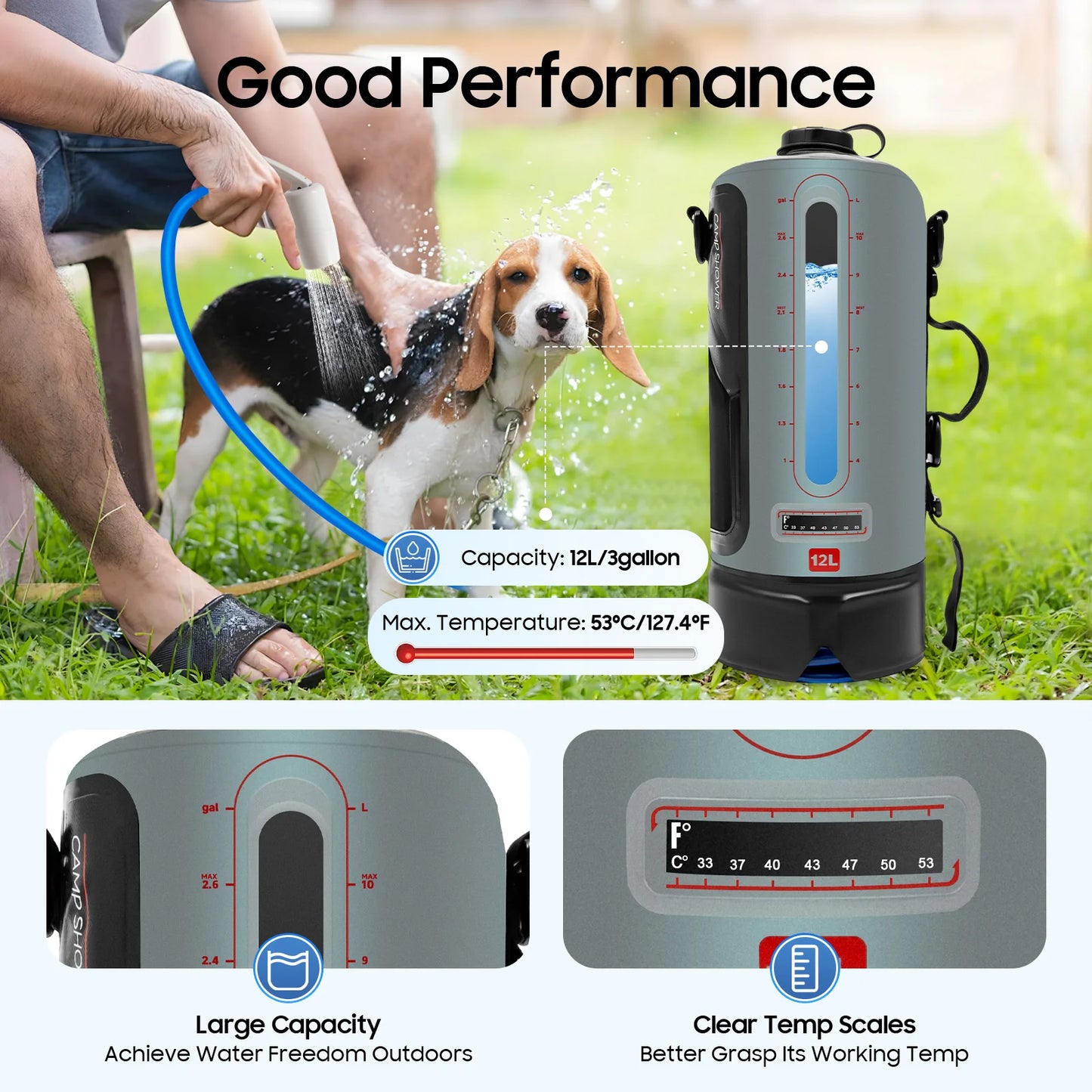 Camping Solar Shower With Pump Portable Garden Shower Bag