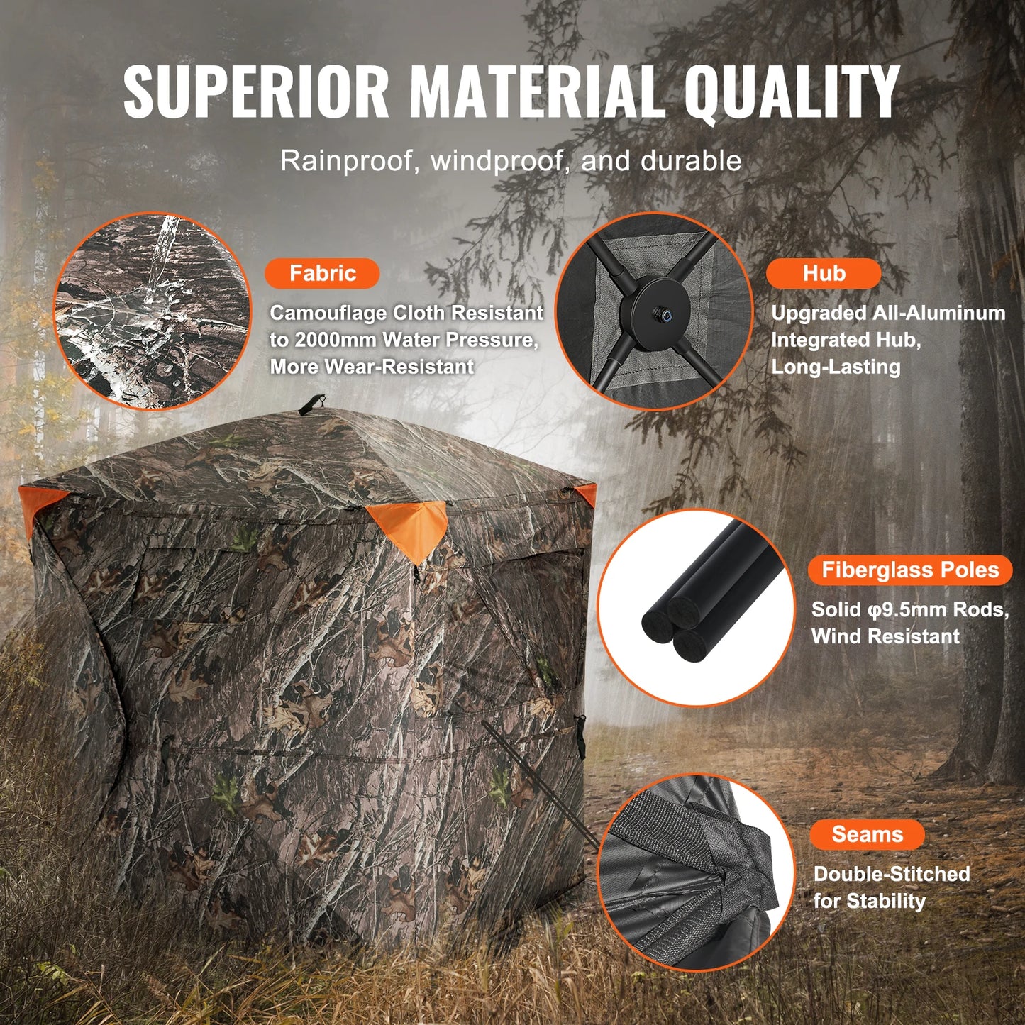 SucceBuy Hunting Blind 270° See Through Ground Blind 2-3 Person Pop Up Deer Blind for Hunting with Carrying Bag, Portable Tent
