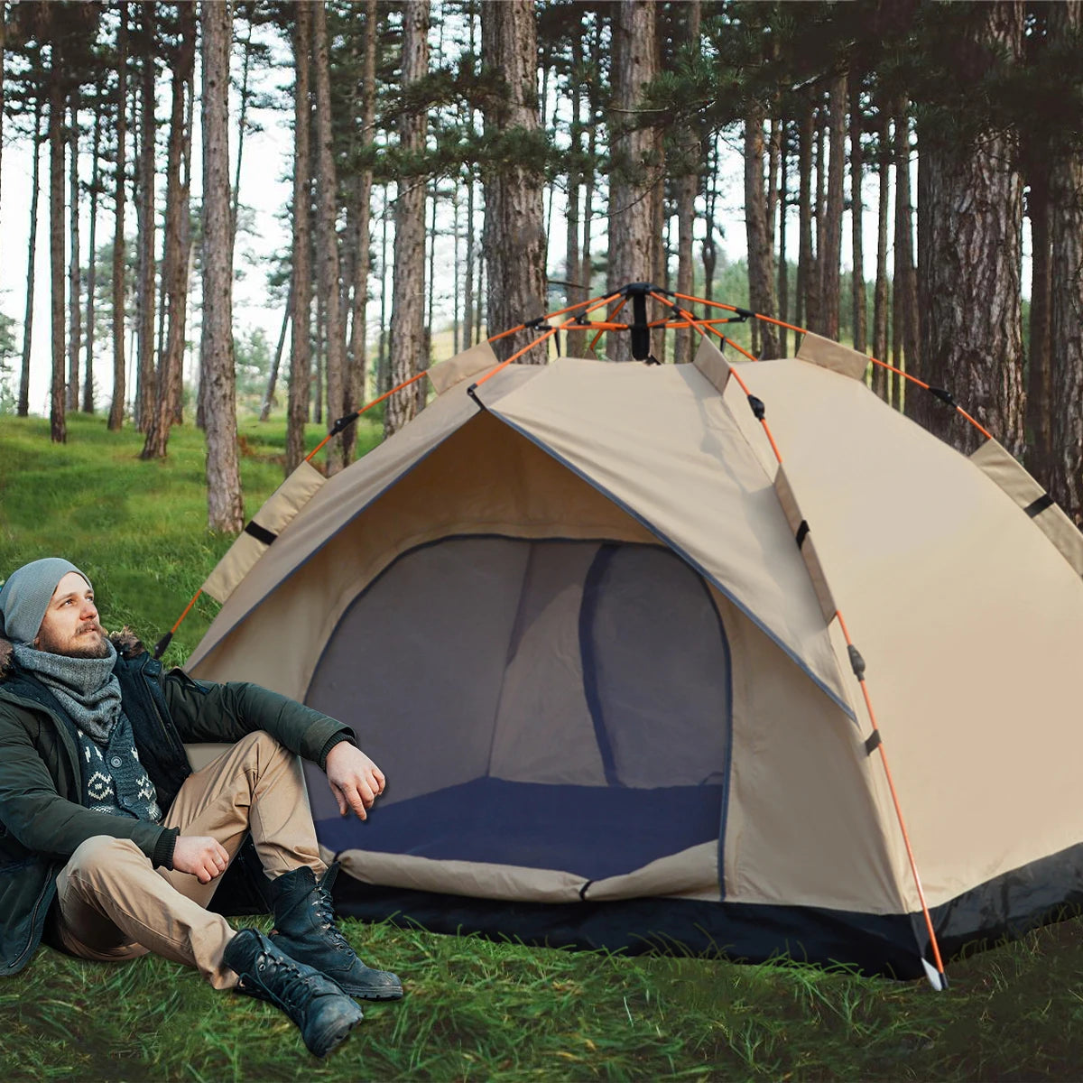 Pakicetus Outdoor Automatic Opening Tent Rainproof 2 Door