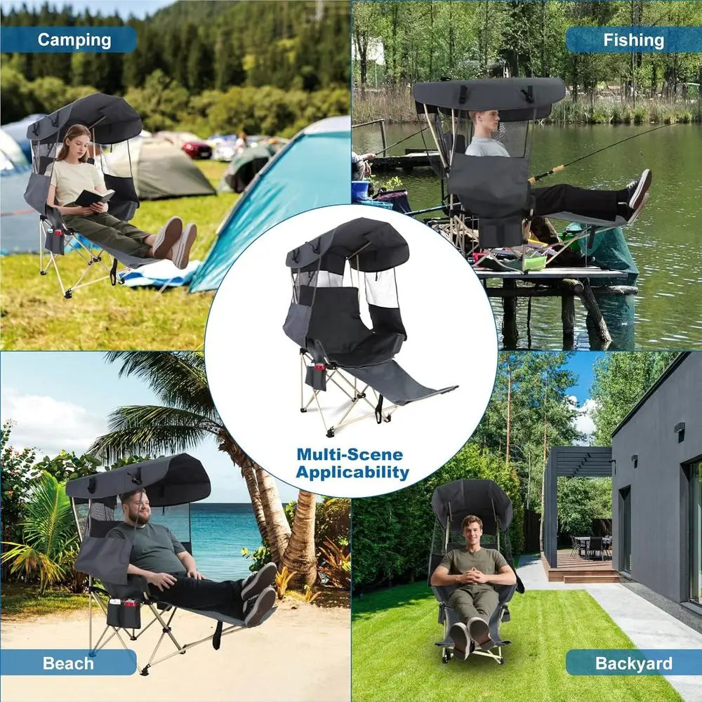 Portable Outdoor Beach Chair With Canopy For Camping And Fishing