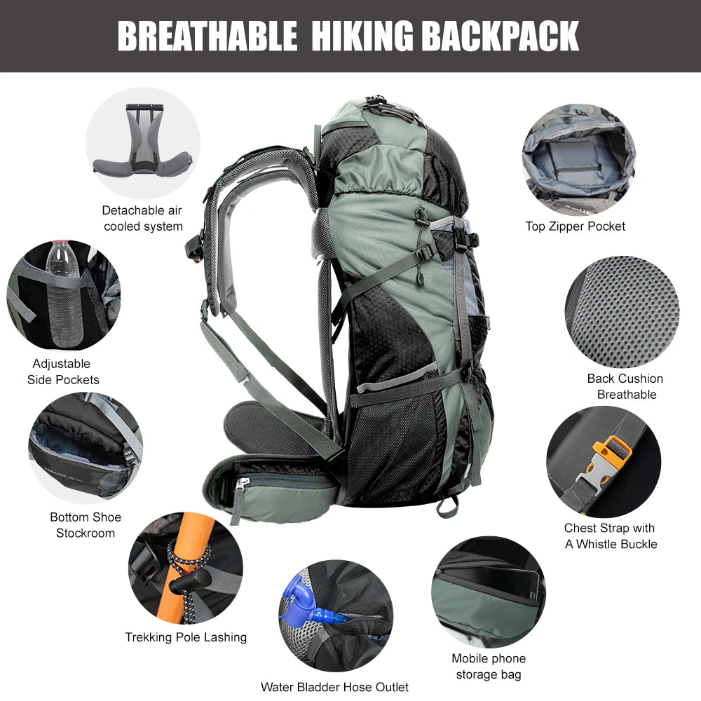 West Tune Internal Frame Backpack With Rain Cover For Hiking