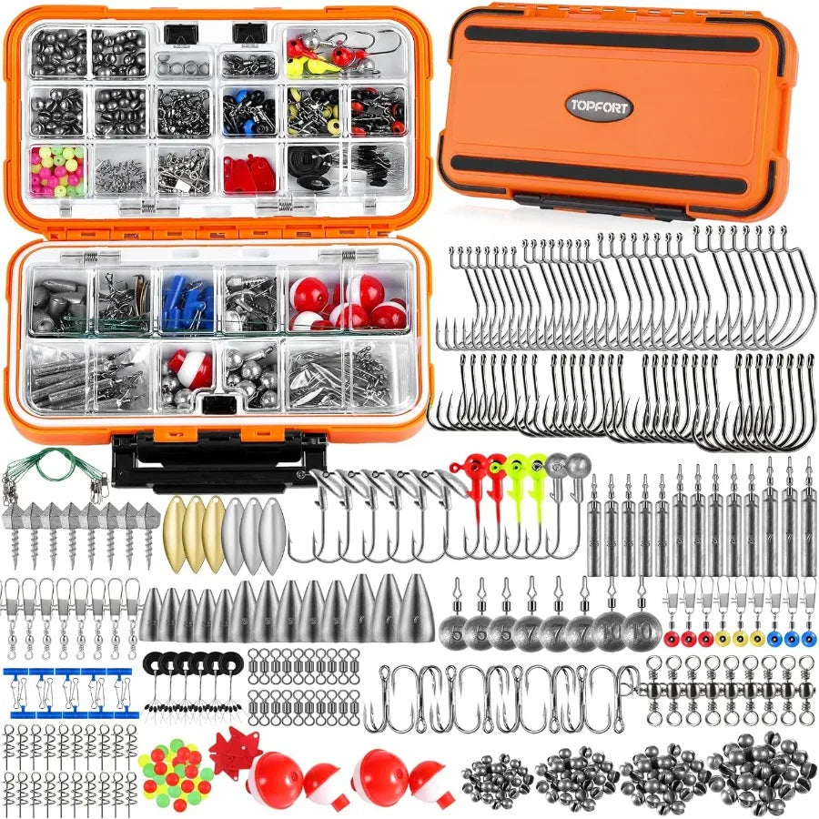 Fishing Accessories Kit With Tackle Box 343 Pieces Hooks Weights