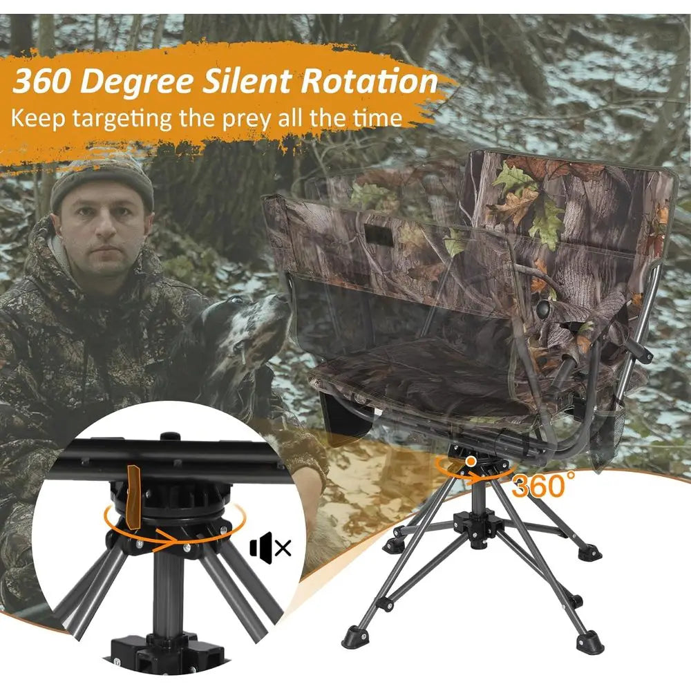 Rotating Heated Hunting Chair For Ground Blind Portable Folding Camouflage