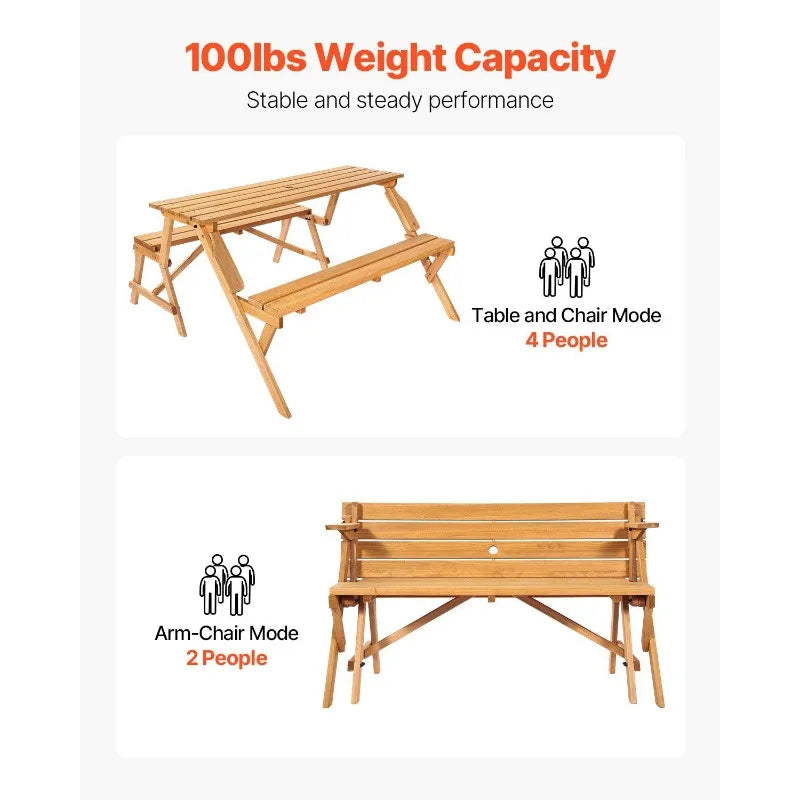 2-In-1 Transforming Picnic Table Bench Set Outdoor Patio