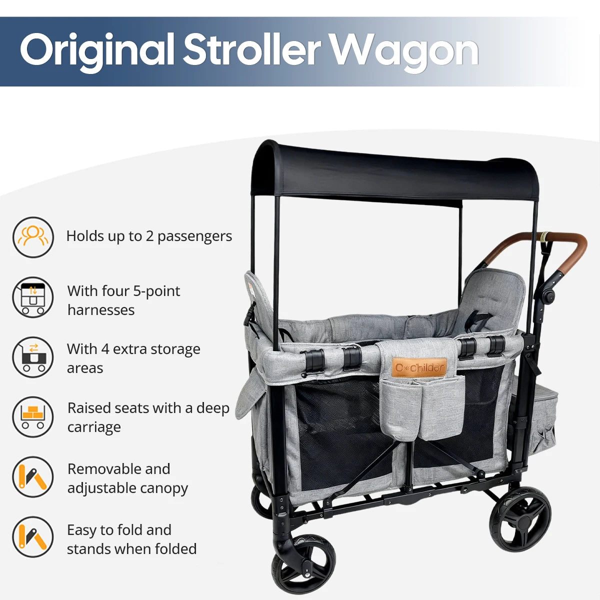 Foldable Two Seat Baby Stroller With Detachable Canopy
