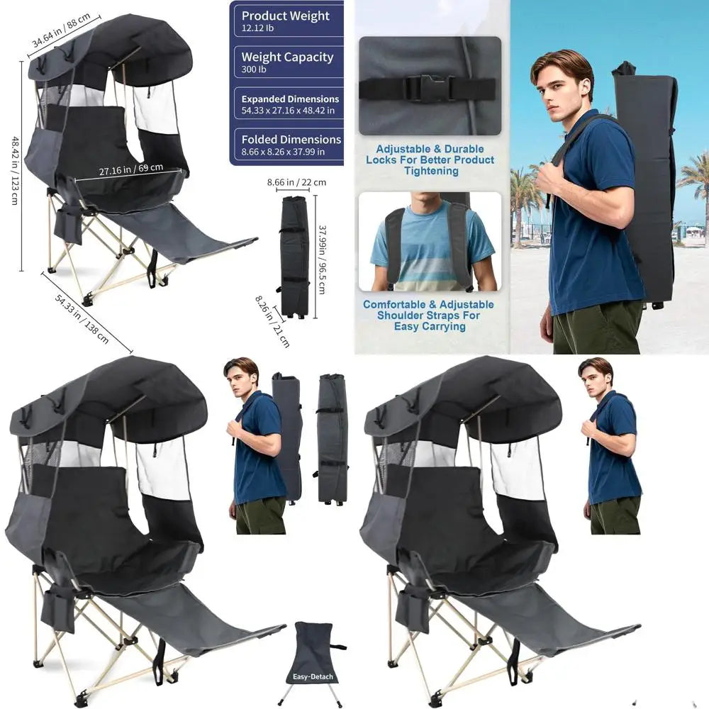 Portable Outdoor Beach Chair With Canopy For Camping And Fishing