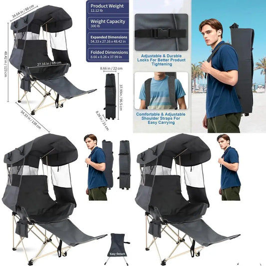 Portable Outdoor Beach Chair With Canopy For Camping And Fishing
