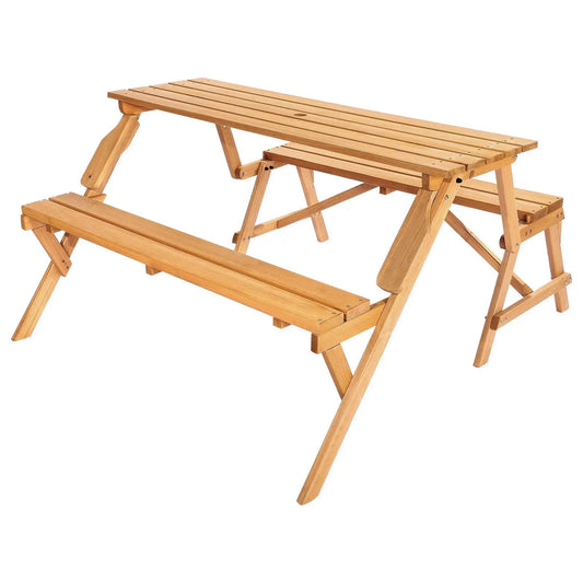 2-In-1 Transforming Picnic Table Bench Set Outdoor Patio