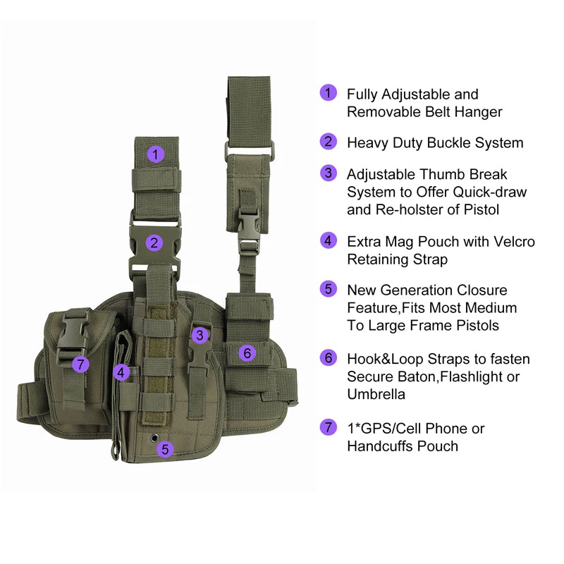 Tactical Leg Gun Holster Nylon Camouflage Right Hand