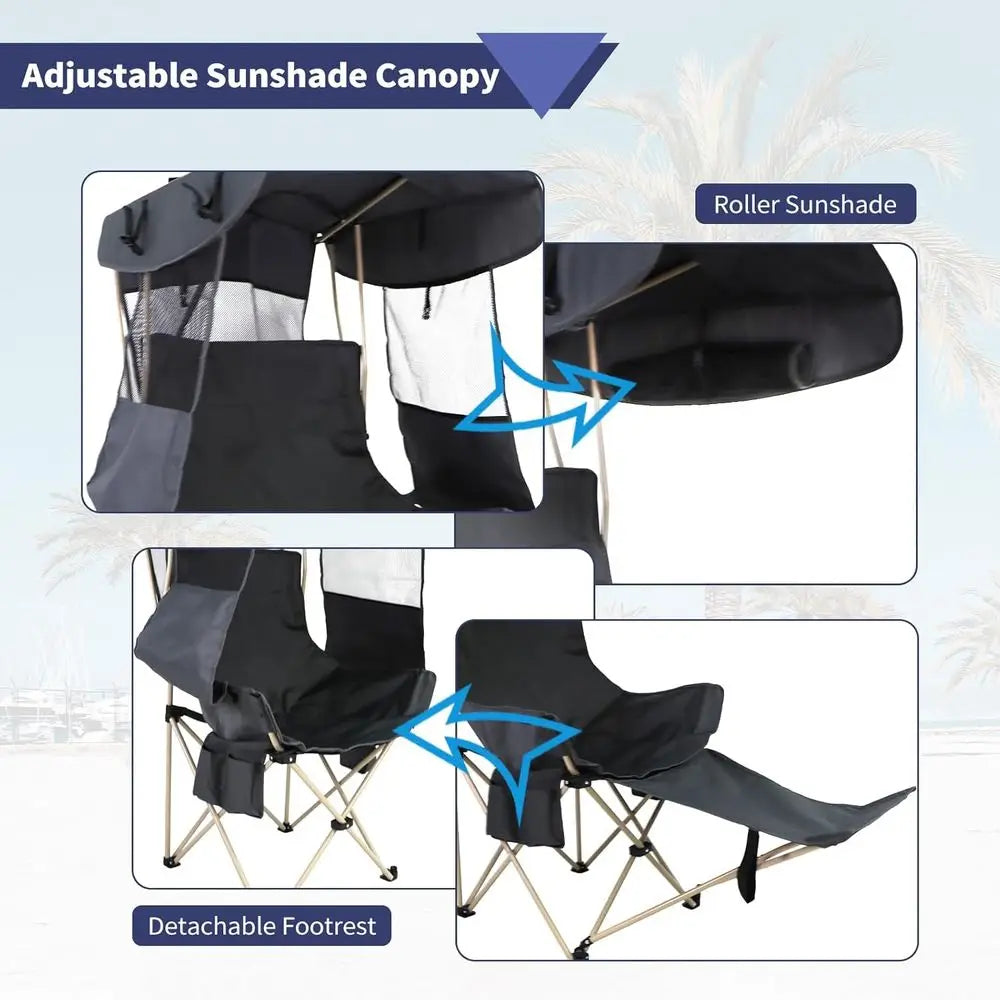 Portable Outdoor Beach Chair With Canopy For Camping And Fishing
